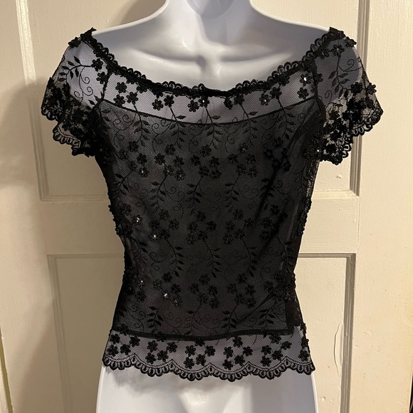 Vintage Set Palazzo Pant w/ Sequined Lace Top Set - Picture 7 of 9